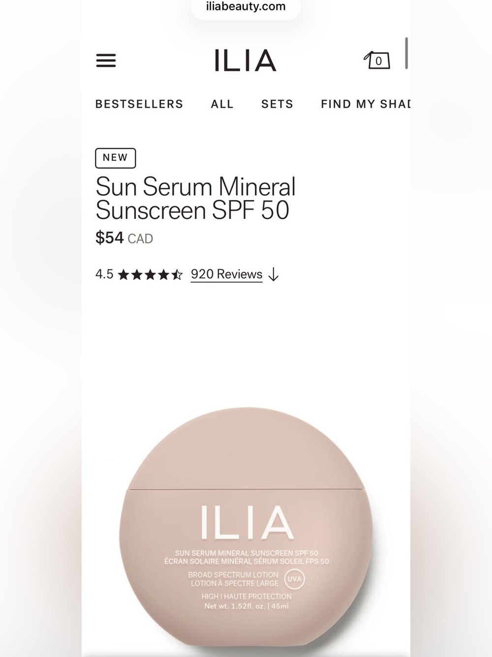 ILIA Sun Serum Mineral Sunscreen SPF 50 — Light Medium